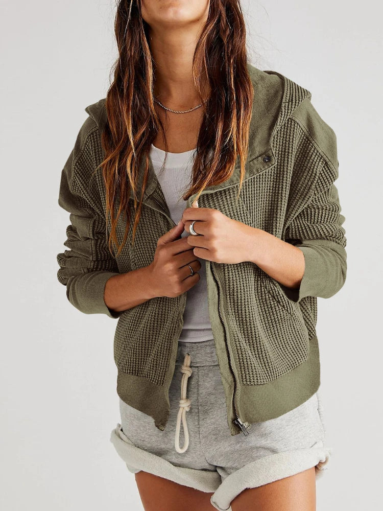 Uptown - Cropped Waffle Hoodie with Soft Cotton Fabric & Zip Closure 5