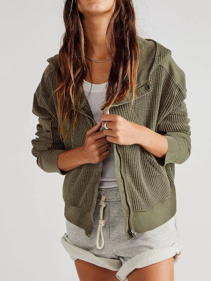 Uptown - Cropped Waffle Hoodie with Soft Cotton Fabric & Zip Closure 5