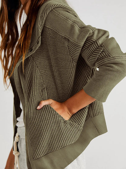 Uptown - Cropped Waffle Hoodie with Soft Cotton Fabric & Zip Closure 6
