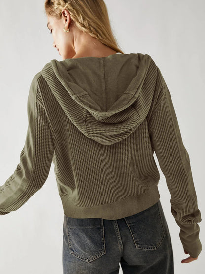 Uptown - Cropped Waffle Hoodie with Soft Cotton Fabric & Zip Closure 7