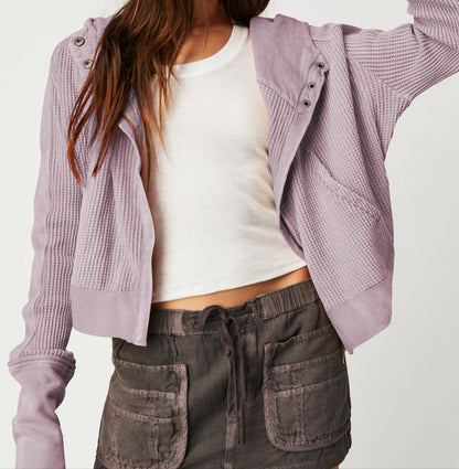 Uptown - Cropped Waffle Hoodie with Soft Cotton Fabric & Zip Closure 9