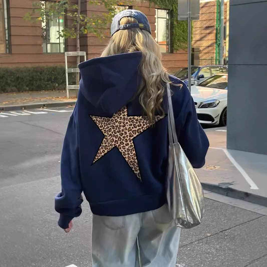 UrbanEase - Leopard Star Back Hoodie with Relaxed Fit and Soft Fabric 0