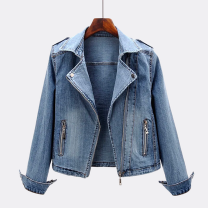 UrbanEdge - Fitted Denim Jacket With Asymmetric Zip and Cropped Waist 0