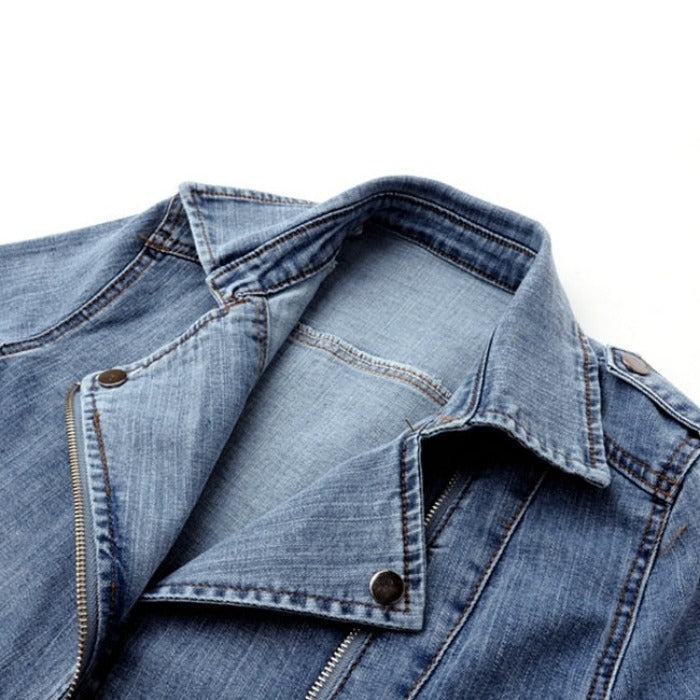 UrbanEdge - Fitted Denim Jacket With Asymmetric Zip and Cropped Waist 2