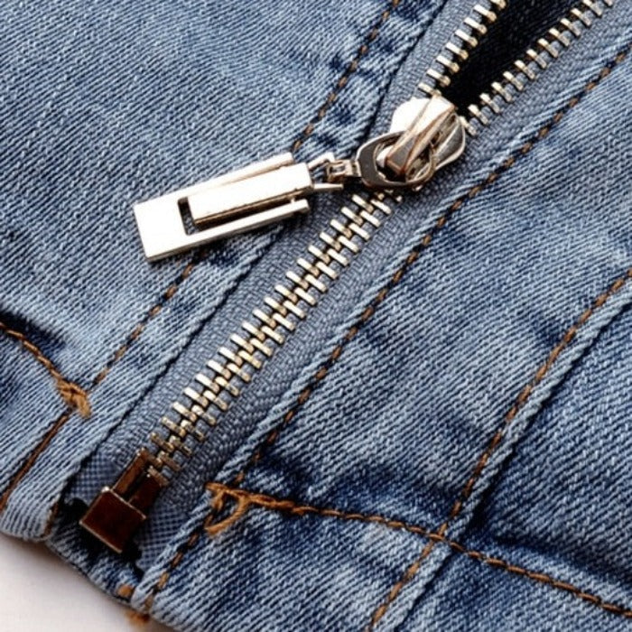 UrbanEdge - Fitted Denim Jacket With Asymmetric Zip and Cropped Waist 4