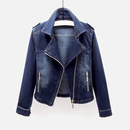 UrbanEdge - Fitted Denim Jacket With Asymmetric Zip and Cropped Waist 5