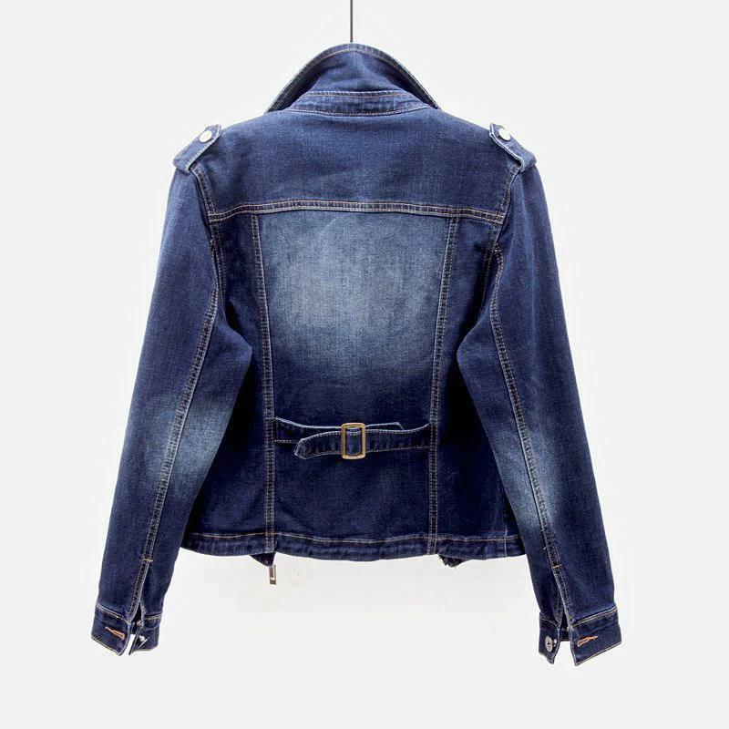 UrbanEdge - Fitted Denim Jacket With Asymmetric Zip and Cropped Waist 6