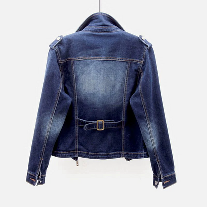 UrbanEdge - Fitted Denim Jacket With Asymmetric Zip and Cropped Waist 6