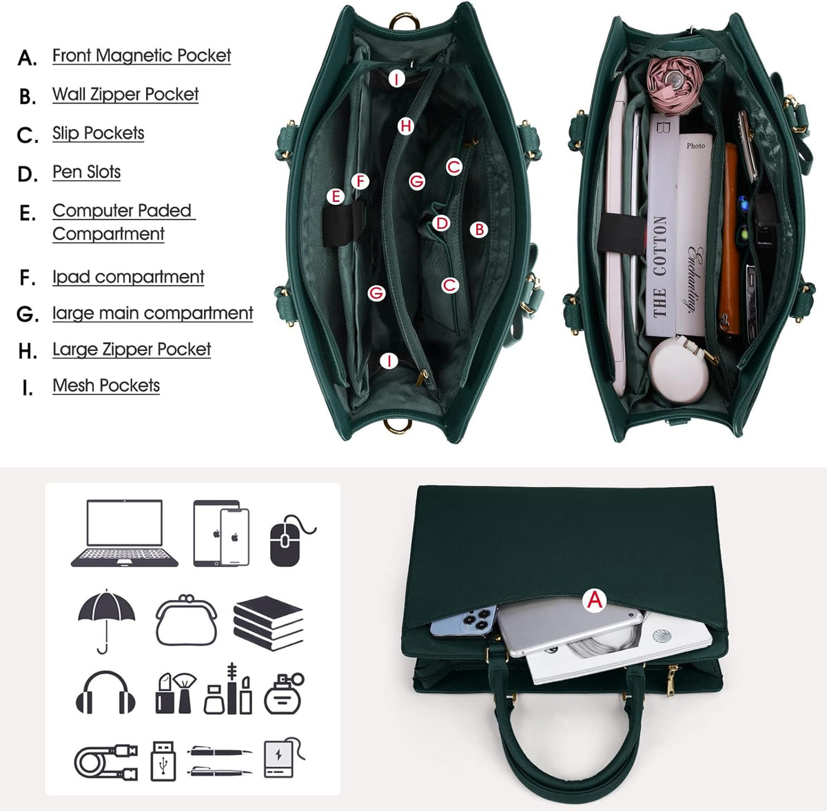 UrbanEdge - Waterproof PU Leather Laptop Tote Bag with Multi-Pocket Design 3