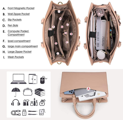 UrbanEdge - Waterproof PU Leather Laptop Tote Bag with Multi-Pocket Design 9