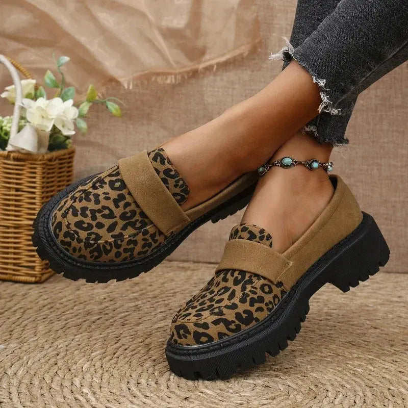 UrbanStep Chunky Loafers - Platform Design with Tonal Leopard Print 0