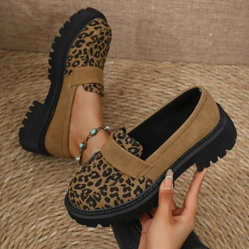 UrbanStep Chunky Loafers - Platform Design with Tonal Leopard Print 1