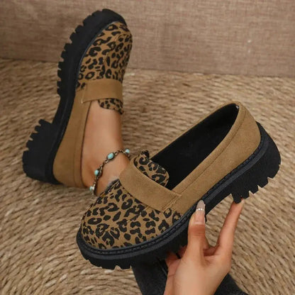 UrbanStep Chunky Loafers - Platform Design with Tonal Leopard Print 1