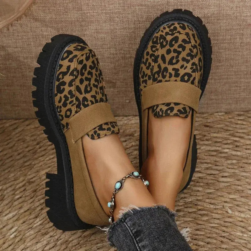 UrbanStep Chunky Loafers - Platform Design with Tonal Leopard Print 2