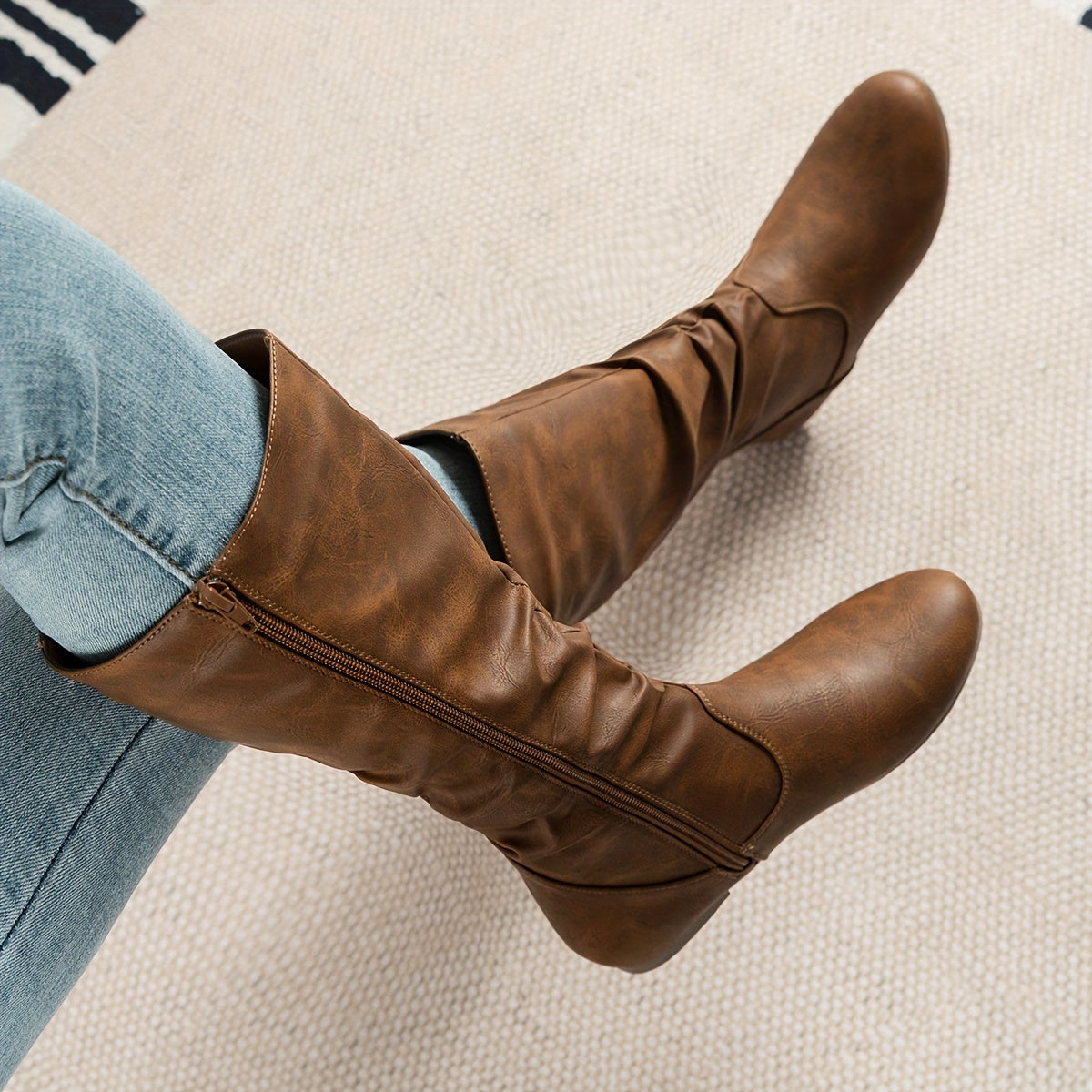 Valdis Brown Knee High Boots with Flat Heel and Side Zip Closure for All-Day Comfort 1