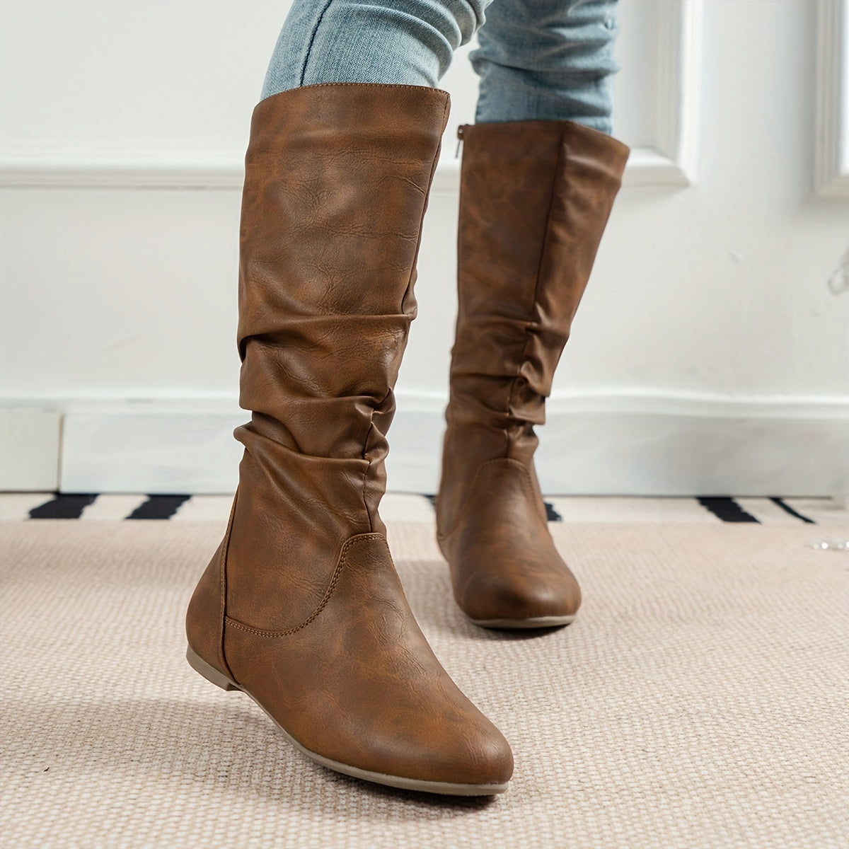 Valdis Brown Knee High Boots with Flat Heel and Side Zip Closure for All-Day Comfort 3