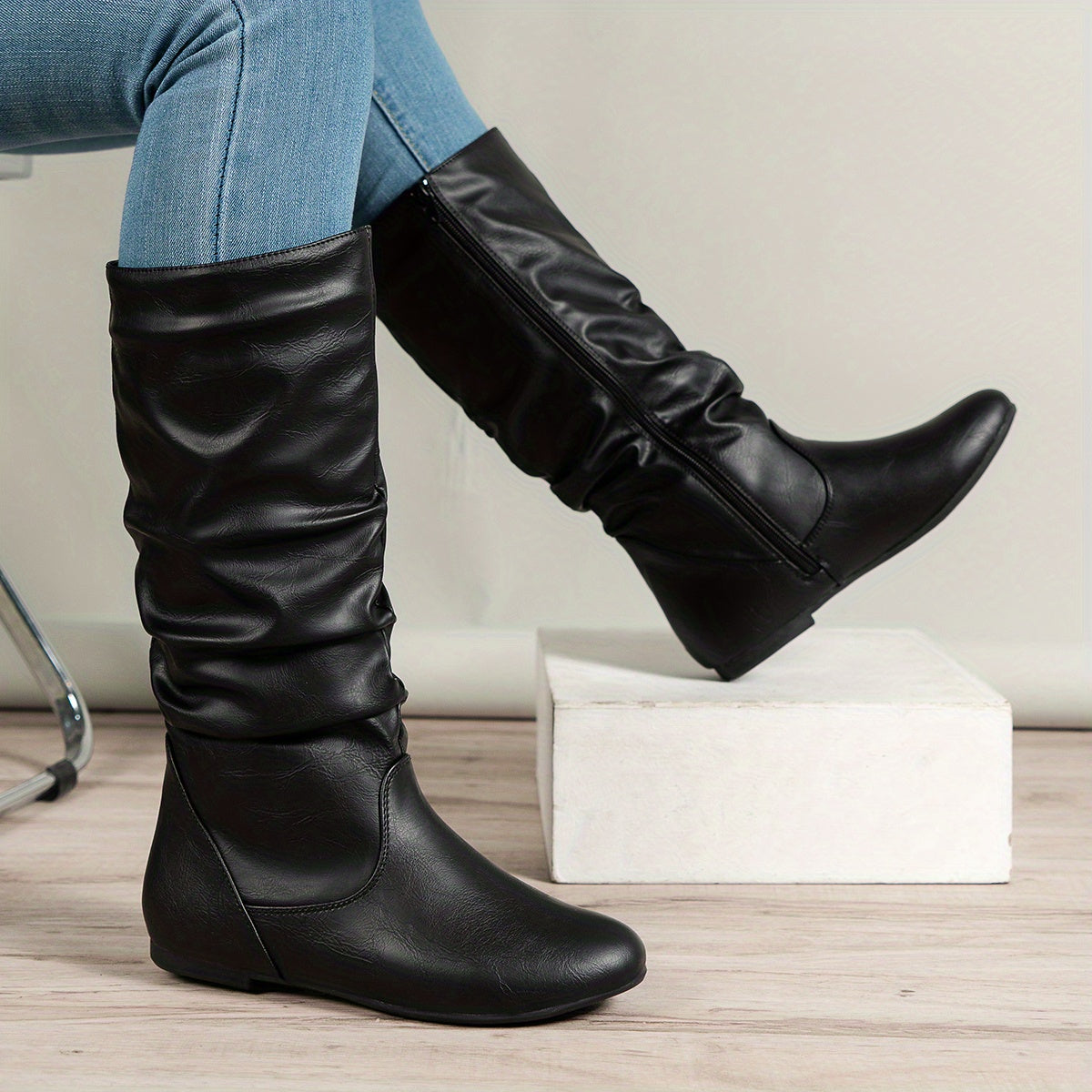 Valdis Brown Knee High Boots with Flat Heel and Side Zip Closure for All-Day Comfort 4