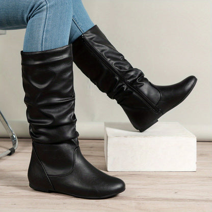 Valdis Brown Knee High Boots with Flat Heel and Side Zip Closure for All-Day Comfort 4