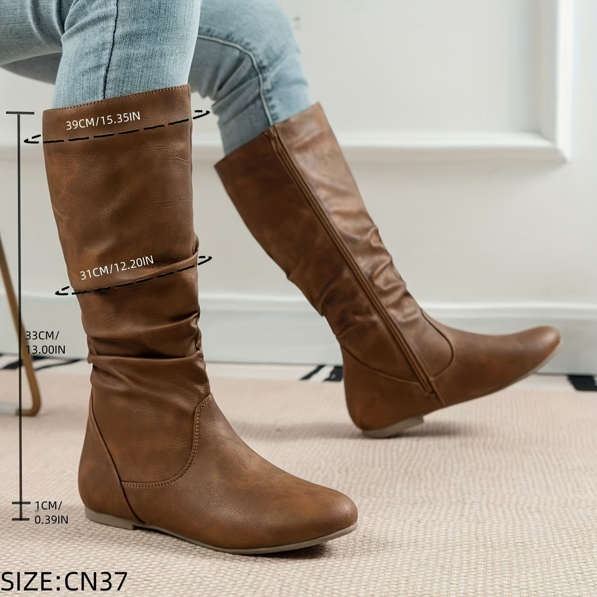 Valdis Brown Knee High Boots with Flat Heel and Side Zip Closure for All-Day Comfort 5