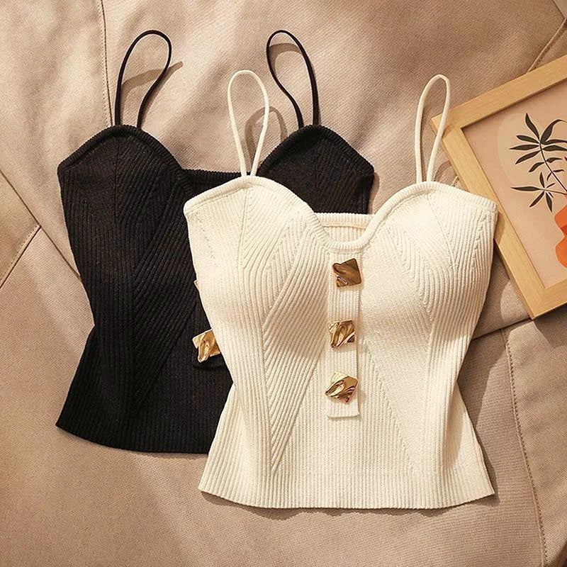 Valentina Rossi - White Crop Top with Thin Straps, Fitted Knit Design 2