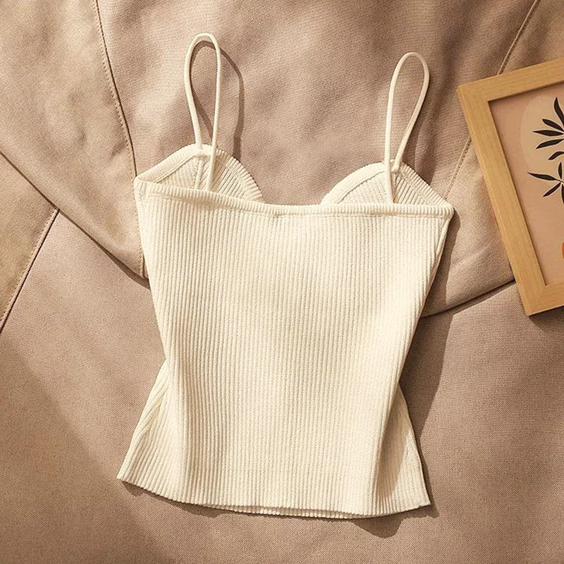 Valentina Rossi - White Crop Top with Thin Straps, Fitted Knit Design 3