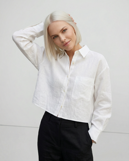 Verity - Cropped Oversized Long Sleeve Women's Shirt with Button-Down Collar 4