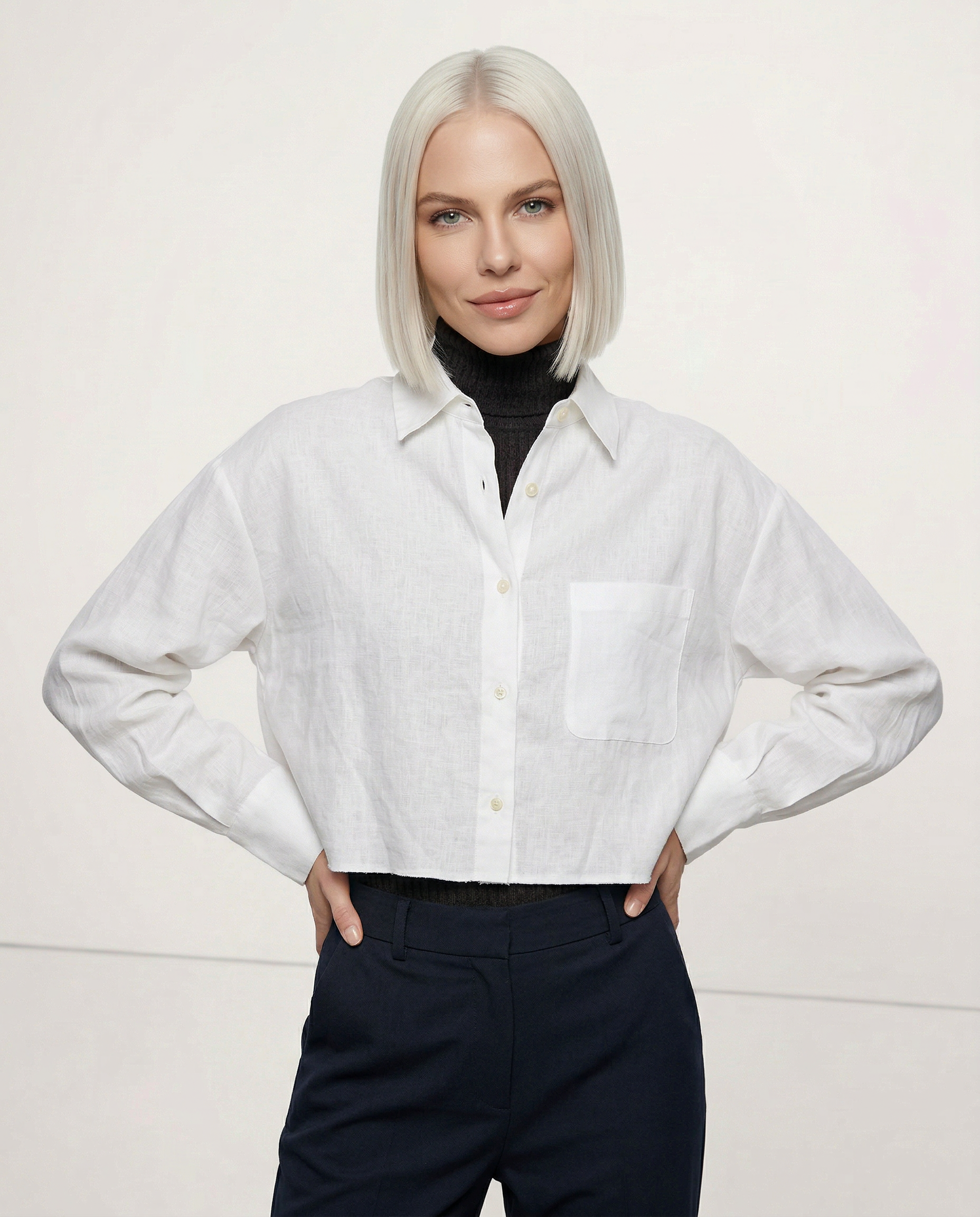 Verity - Cropped Oversized Long Sleeve Women's Shirt with Button-Down Collar 5