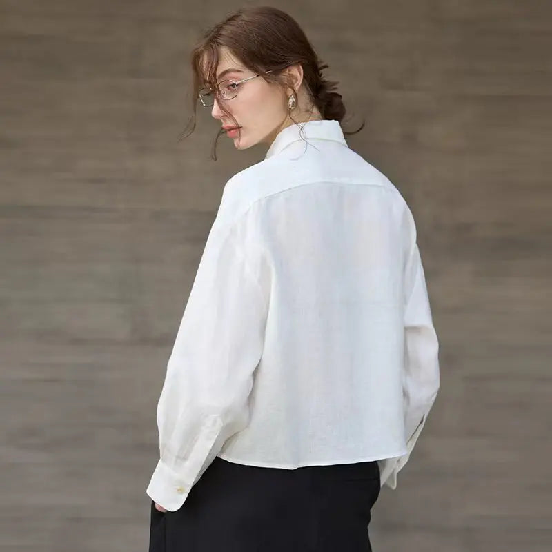 Verity - Cropped Oversized Long Sleeve Women's Shirt with Button-Down Collar 8