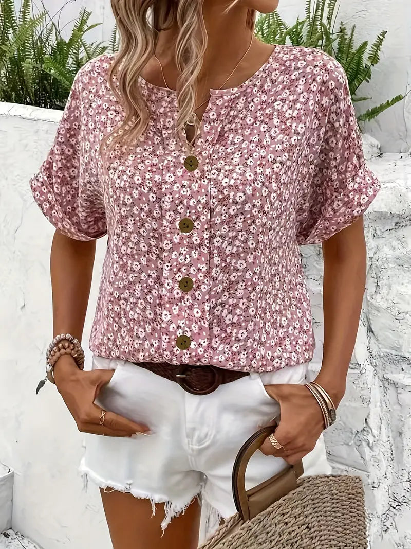Verna Floral Print Blouse - Plus Size Loose Fit Long Sleeve Summer Top 3