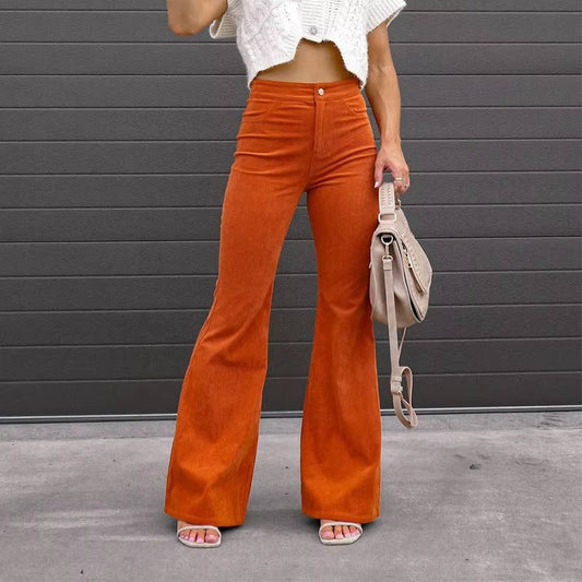 Vintage Inspired Corduroy Flare Jeans with High Waist and Functional Pockets 0