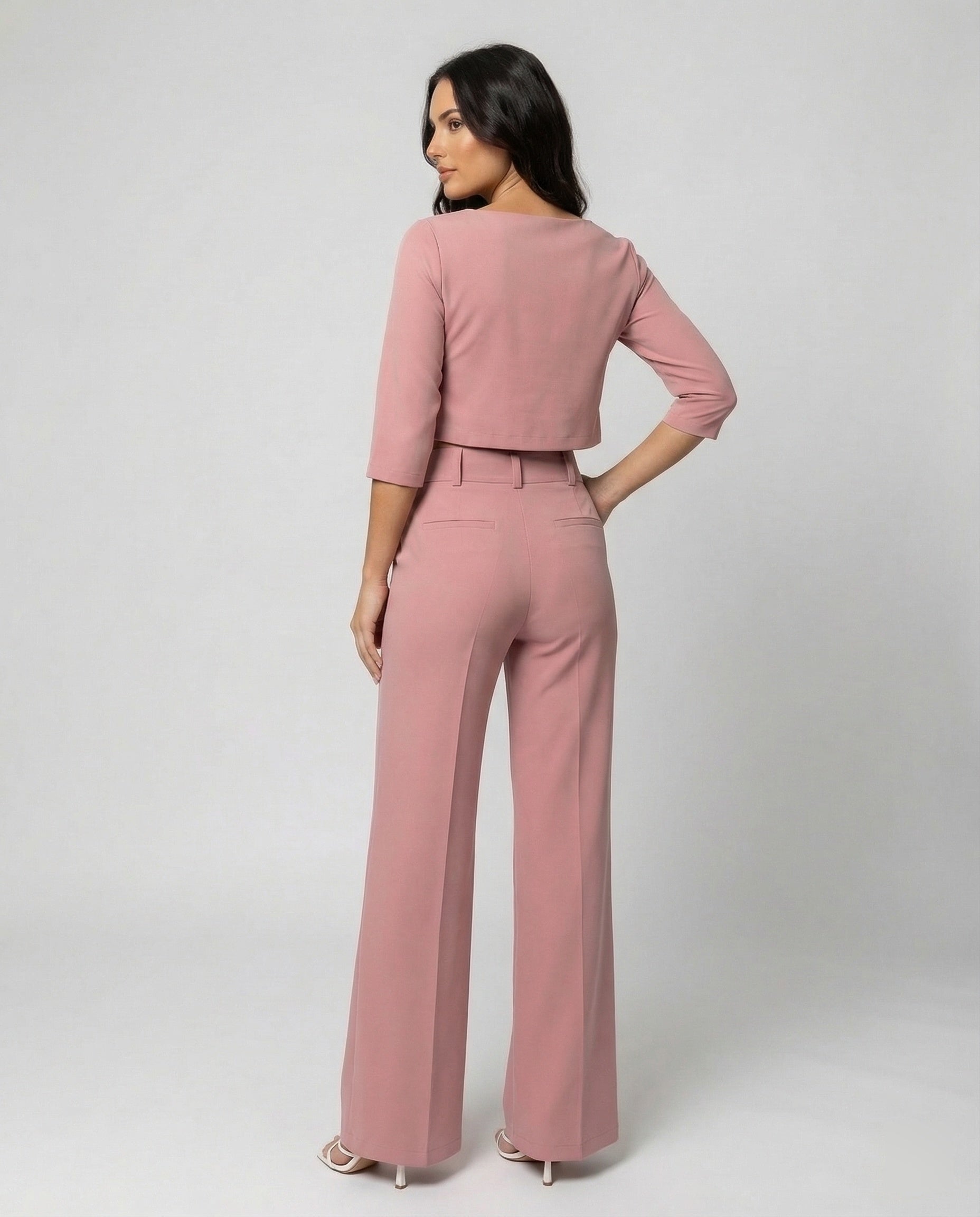 Vivara - High Waist Wide Leg Two Piece Pants Set with Boat Neck Crop Top 2
