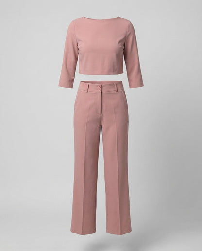 Vivara - High Waist Wide Leg Two Piece Pants Set with Boat Neck Crop Top 3