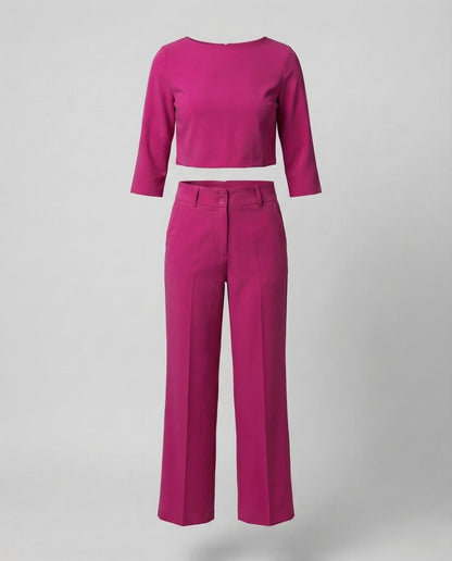 Vivara - High Waist Wide Leg Two Piece Pants Set with Boat Neck Crop Top 4