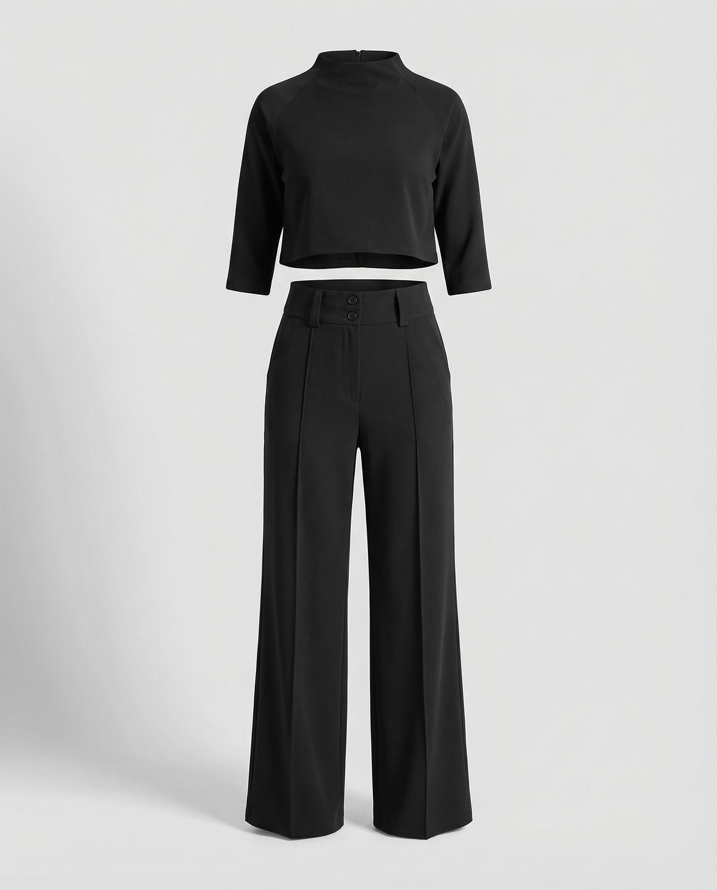 Vivara - High Waist Wide Leg Two Piece Pants Set with Boat Neck Crop Top 5