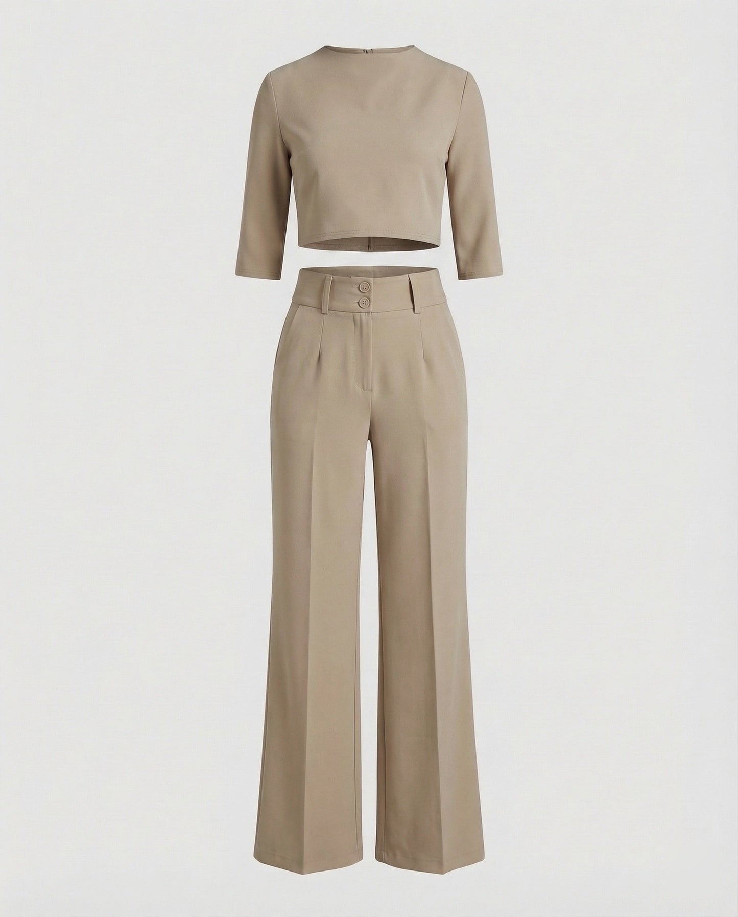 Vivara - High Waist Wide Leg Two Piece Pants Set with Boat Neck Crop Top 6