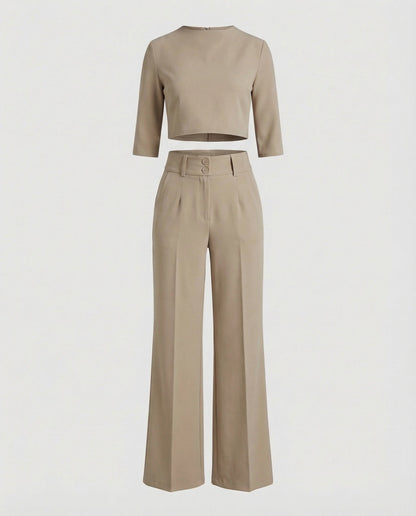 Vivara - High Waist Wide Leg Two Piece Pants Set with Boat Neck Crop Top 6