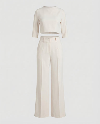 Vivara - High Waist Wide Leg Two Piece Pants Set with Boat Neck Crop Top 7