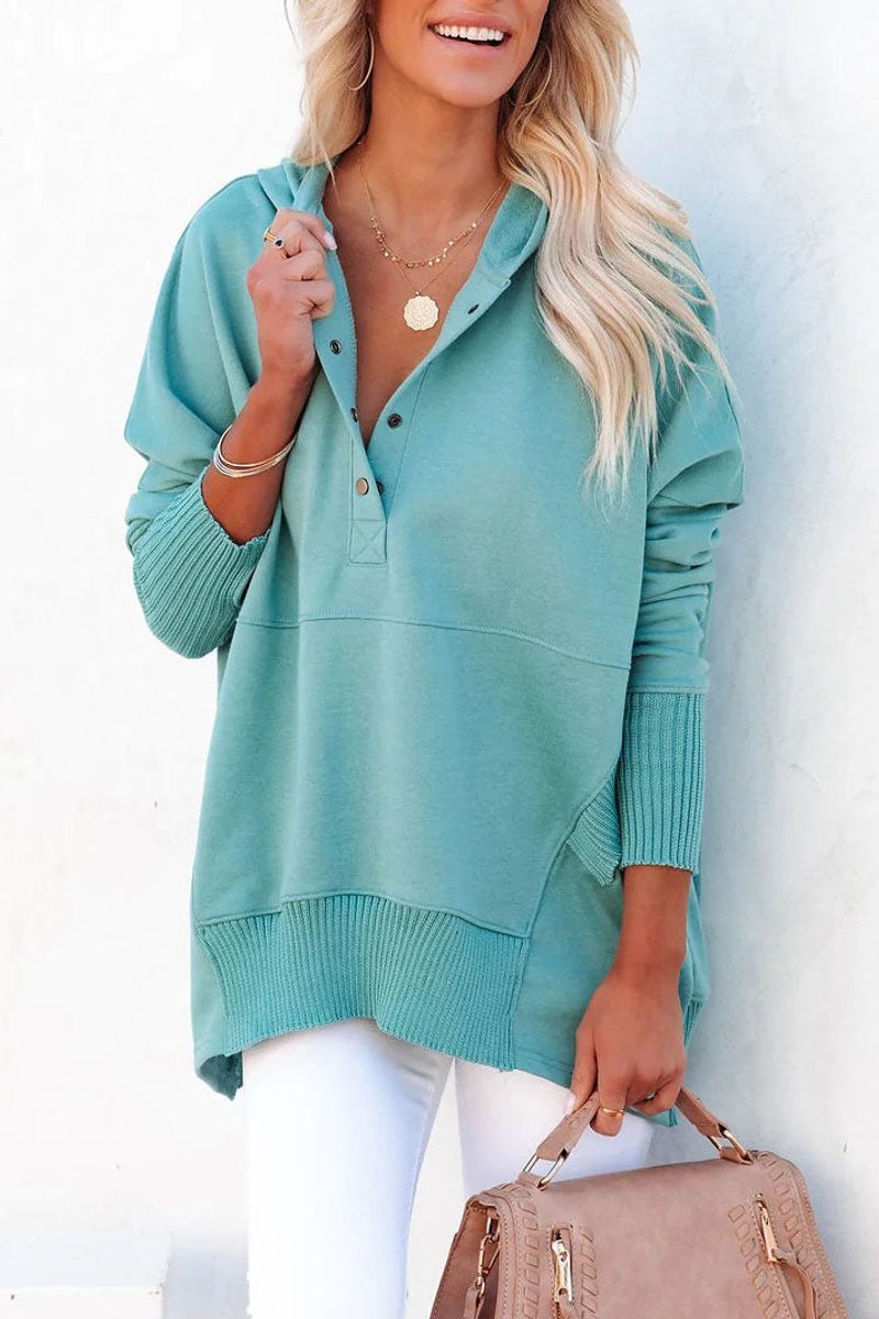 Waverly Oversized Henley Hoodie - Soft Pullover with Snap-Button Placket and Chest Pocket 11
