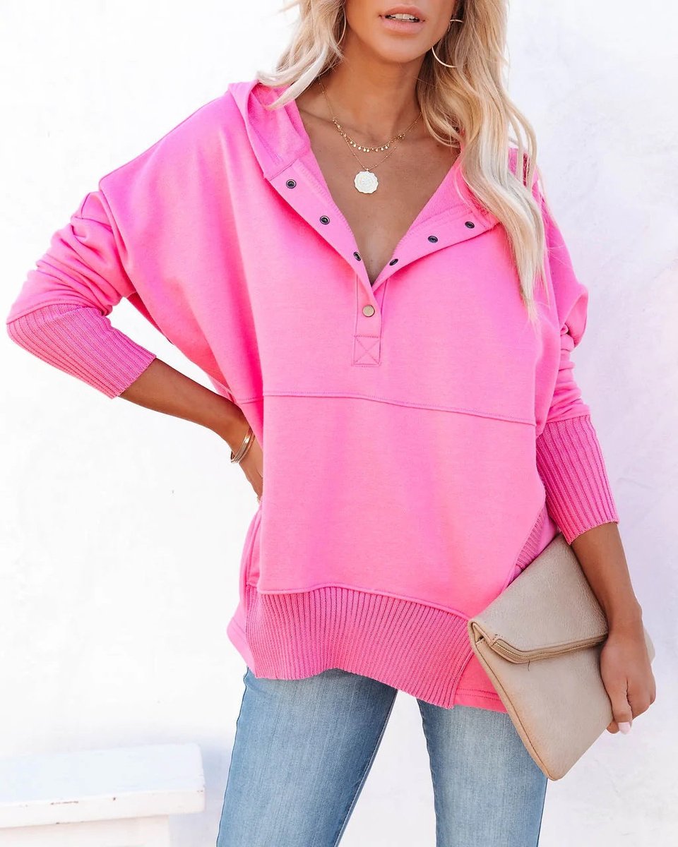 Waverly Oversized Henley Hoodie - Soft Pullover with Snap-Button Placket and Chest Pocket 12