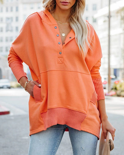 Waverly Oversized Henley Hoodie - Soft Pullover with Snap-Button Placket and Chest Pocket 13