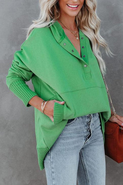 Waverly Oversized Henley Hoodie - Soft Pullover with Snap-Button Placket and Chest Pocket 3