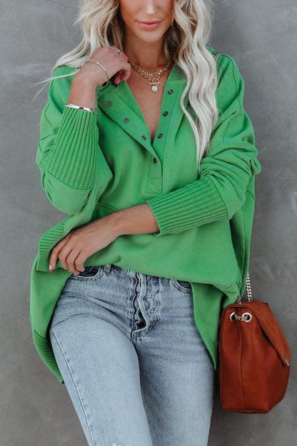 Waverly Oversized Henley Hoodie - Soft Pullover with Snap-Button Placket and Chest Pocket 5