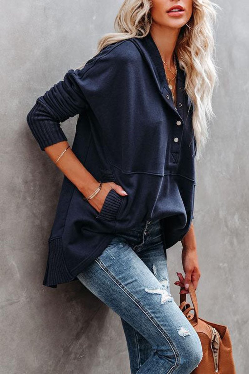 Waverly Oversized Henley Hoodie - Soft Pullover with Snap-Button Placket and Chest Pocket 6