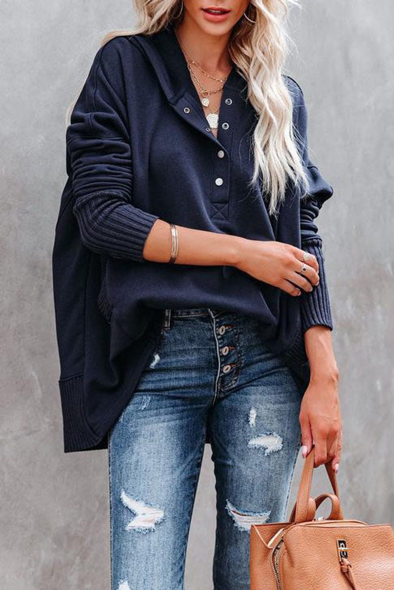 Waverly Oversized Henley Hoodie - Soft Pullover with Snap-Button Placket and Chest Pocket 7