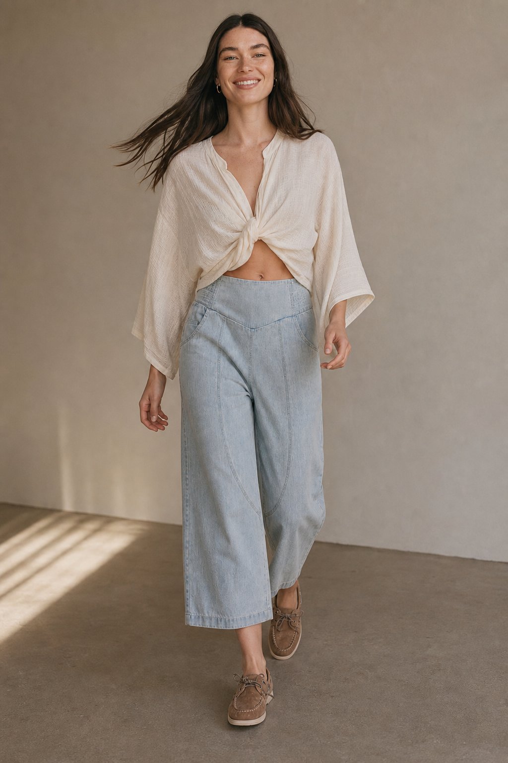 Weekender Wide Leg Pants - Sculpted Denim Trousers with Stretch Waistband 2