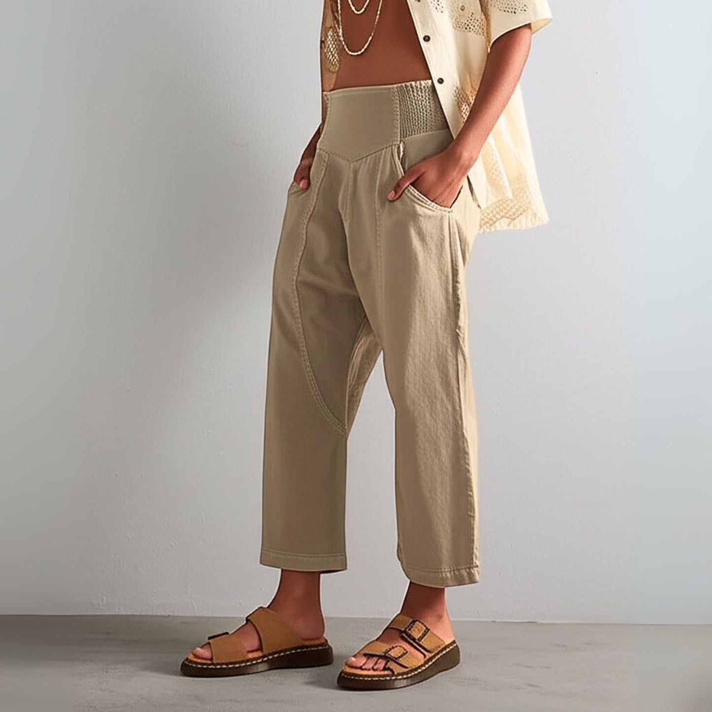 Weekender Wide Leg Pants - Sculpted Denim Trousers with Stretch Waistband 7