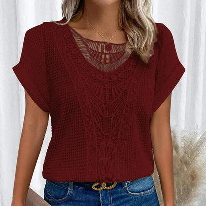 Women's Blouse with Decorative Crochet-Style Neckline Detail 10