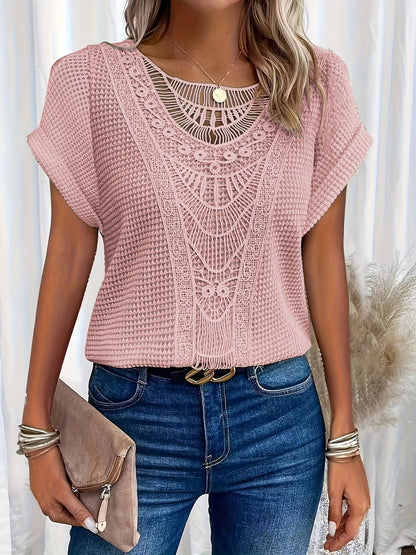 Women's Blouse with Decorative Crochet-Style Neckline Detail 4