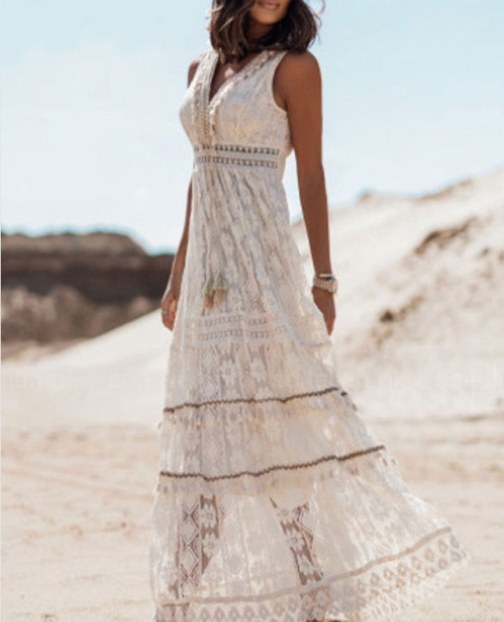 Women's Lace Maxi Dress V-Neck 2