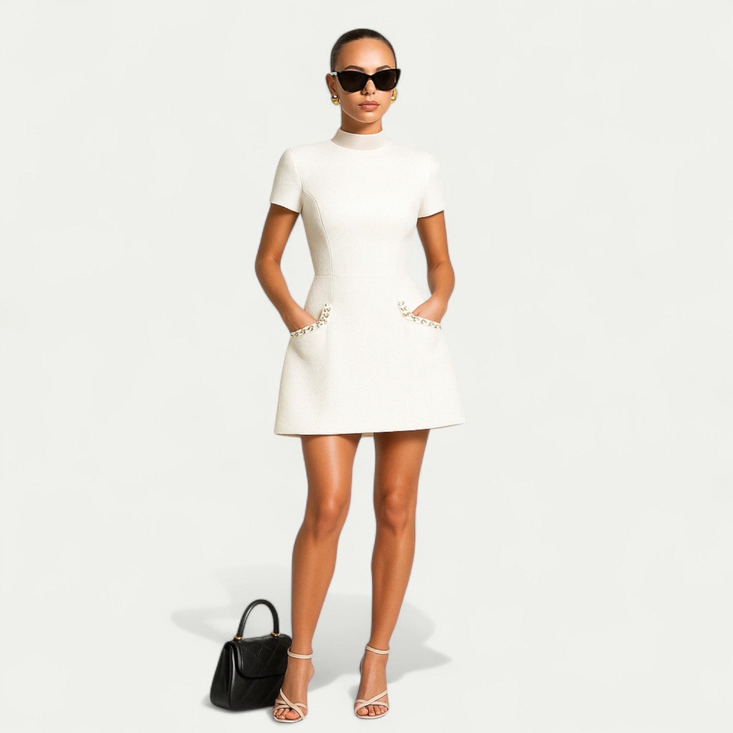 Women’s Mini Dress with Pearl Trim and Pocket Detailing 3